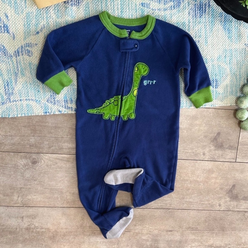 Y2K Carter’s Dinosaur Fleece Footies One Piece Sleeper Pajamas 12 Month baby boy